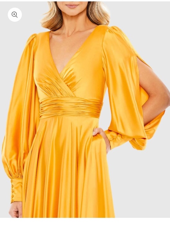 Mac Duggal Dresses & Skirts - NWT Mac Duggal Yellow Split Bishop Sleeve Wrap Over Flowy
Gown Size 12